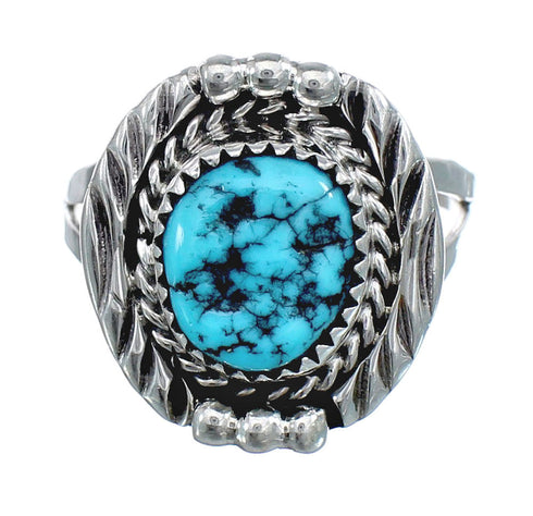 Native American Genuine Sterling Silver Turquoise Ring Size 7-1/2 AX124108